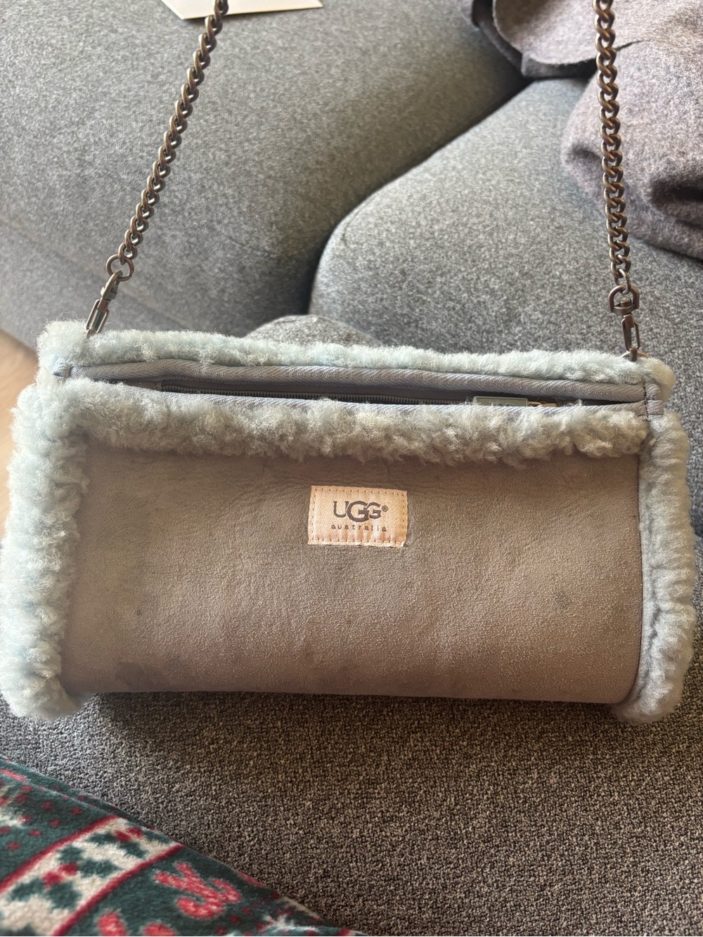 Vintage UGG Australia Suede Shearling Convertible Hand-Warmer Muff Bag